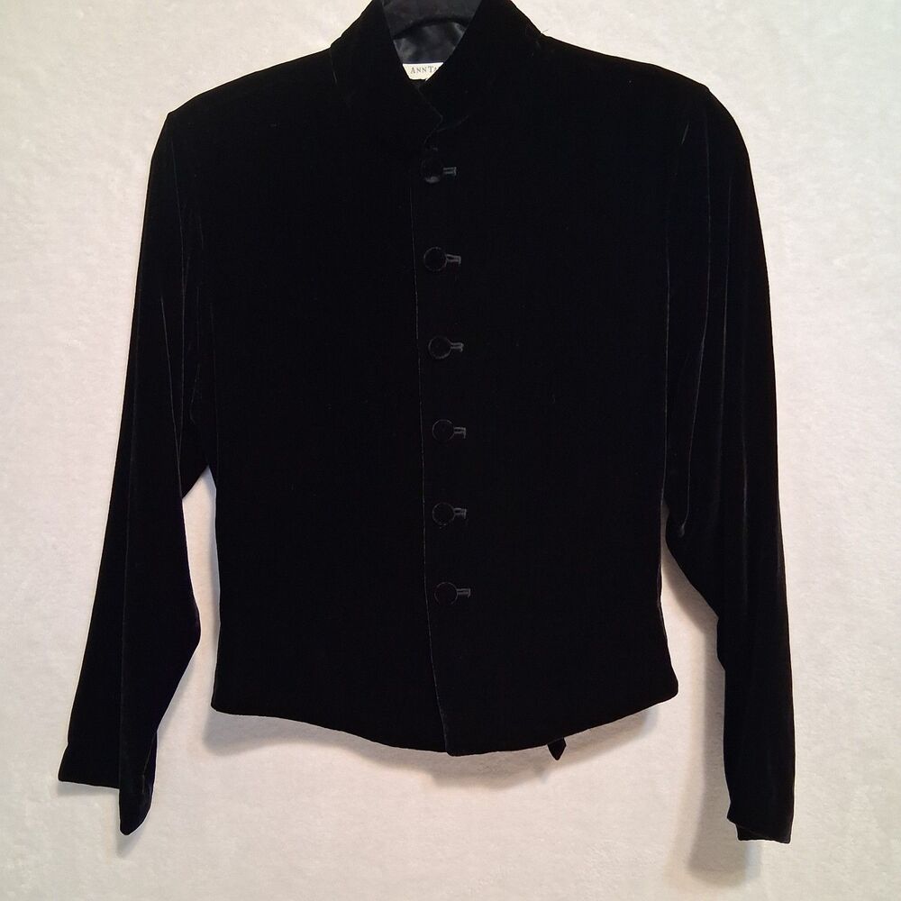 Vintage Ann Taylor 4 Top Velvet Rayon Silk Blend Black Button Front Steampunk